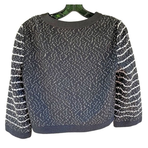 St. John Couture Caviar & Bright White Knit Capri Sleeve Zippered Jacket, Size 8 - Picture 2 of 5